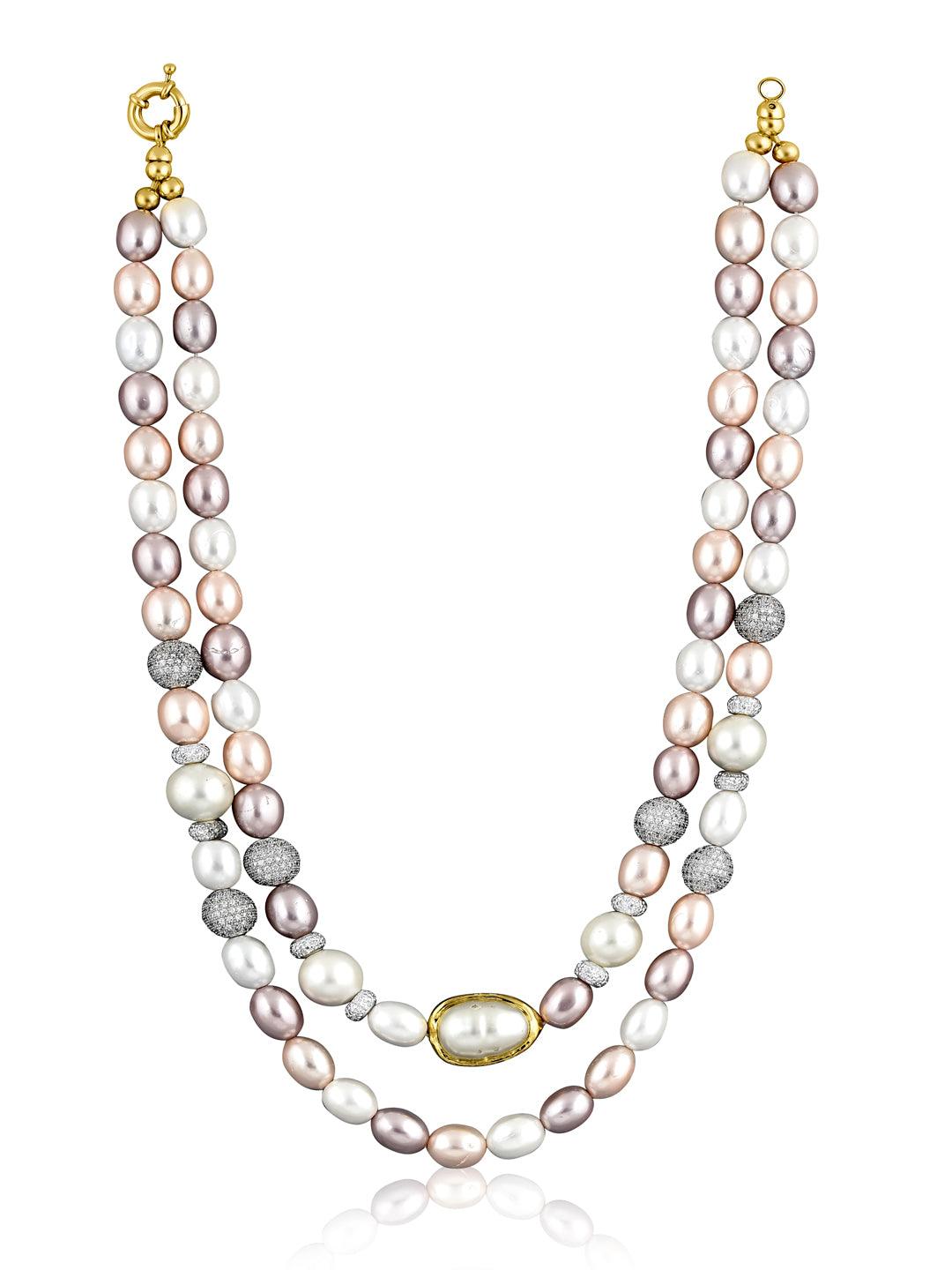 Shades of Pink Double Layered Stone Appeal Long Necklace - Curio Cottage 