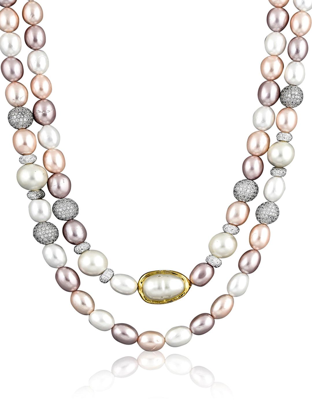 Shades of Pink Double Layered Stone Appeal Long Necklace - Curio Cottage 