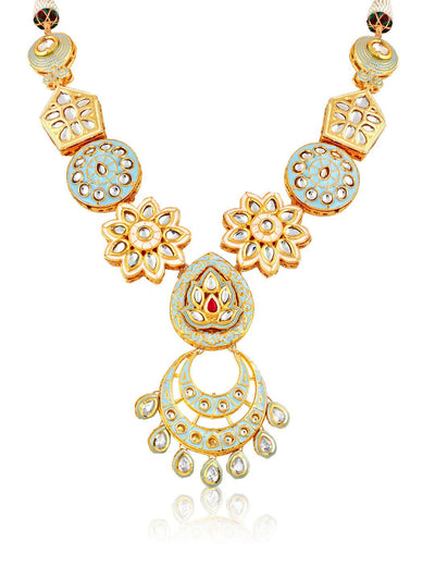 Miera Kundan And Blue Enameled Long Necklace - Curio Cottage 