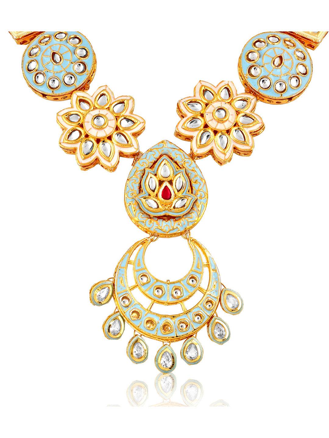 Miera Kundan And Blue Enameled Long Necklace - Curio Cottage 