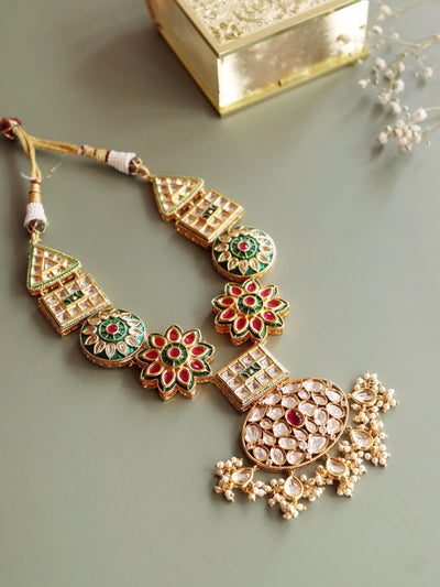 Miera Kundan And Multi Coloured Enameled Long Necklace - Curio Cottage 