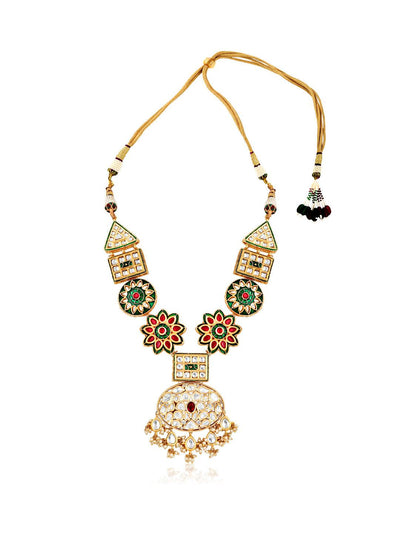Miera Kundan And Multi Coloured Enameled Long Necklace - Curio Cottage 