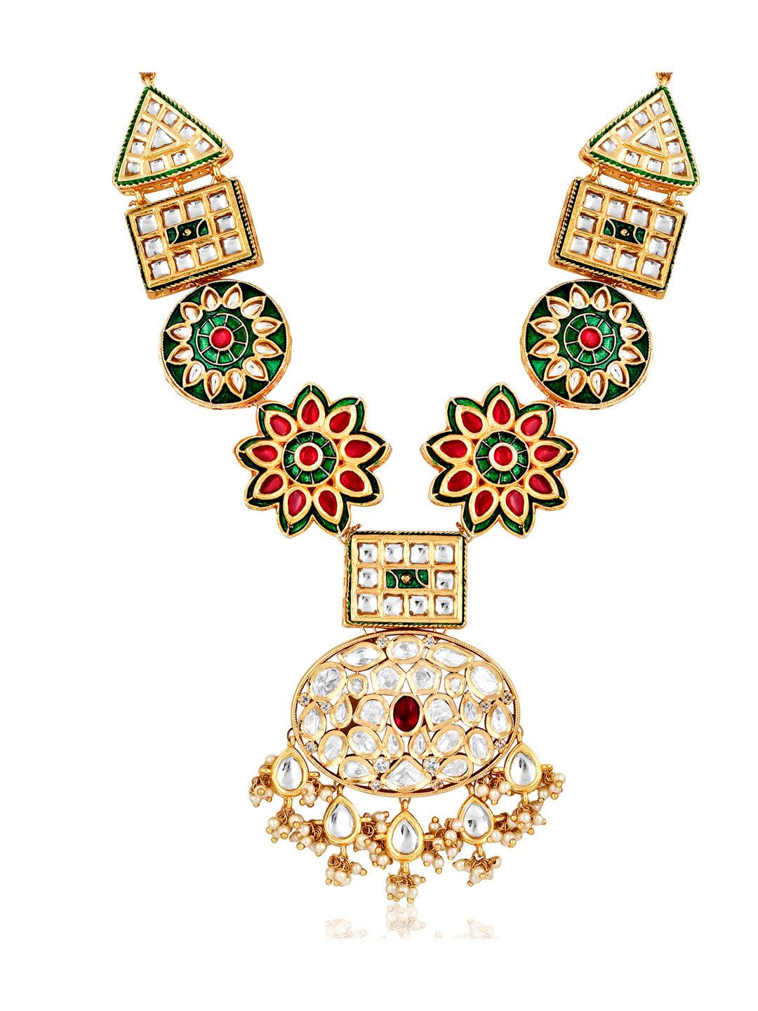 Miera Kundan And Multi Coloured Enameled Long Necklace - Curio Cottage 