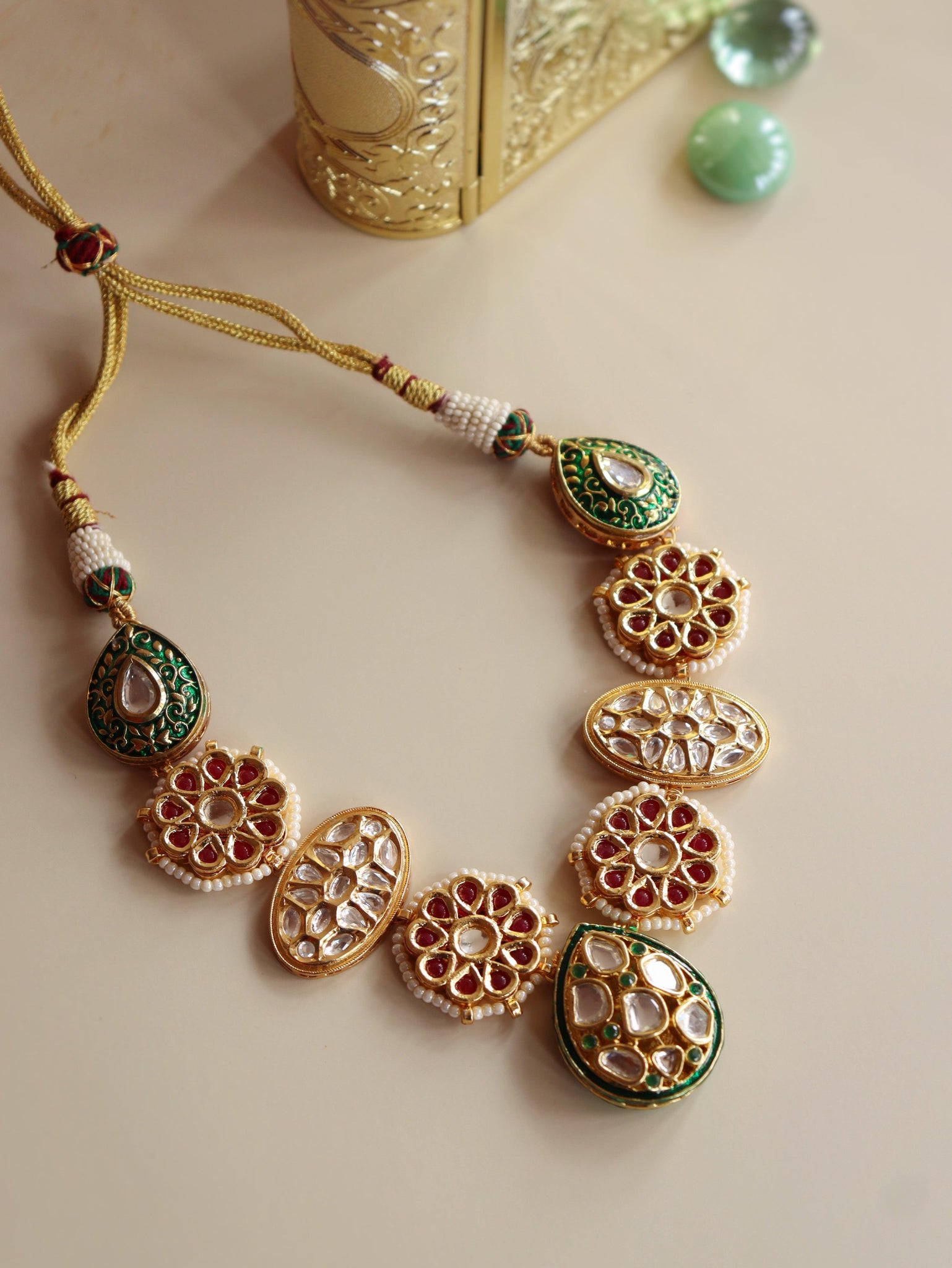 Miera Green Kundan And Enameled Necklace - Curio Cottage 