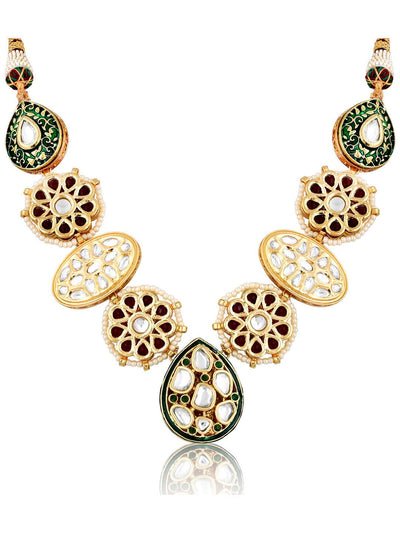 Miera Green Kundan And Enameled Necklace - Curio Cottage 