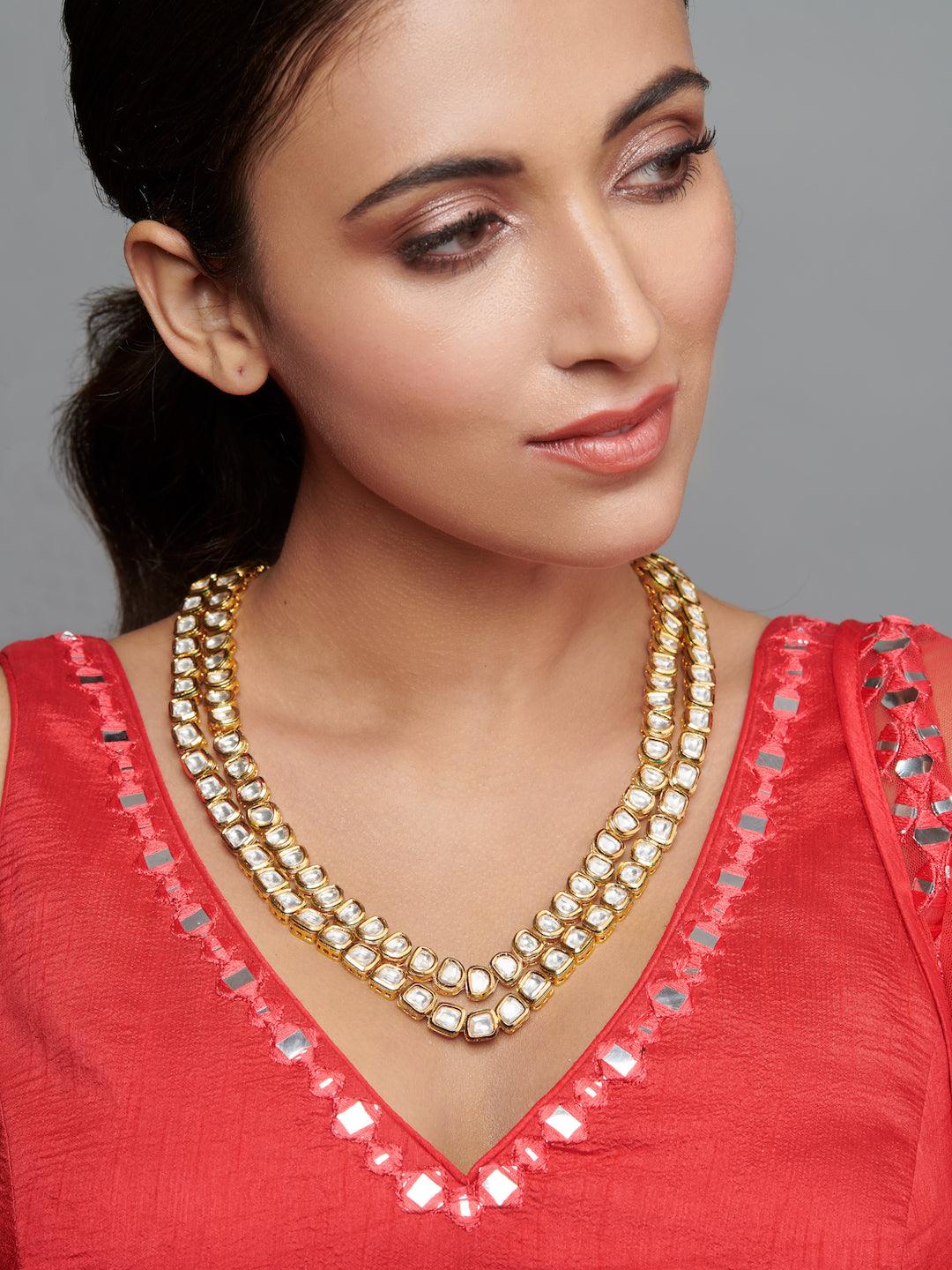 The Bridal Edit - Kundan Double String Long Necklace - Curio Cottage 