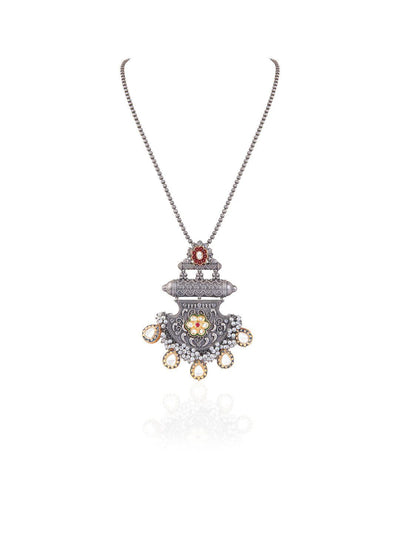 Aria Oxidised Kundan Drop Long Necklace - Default Title (FNO107) 