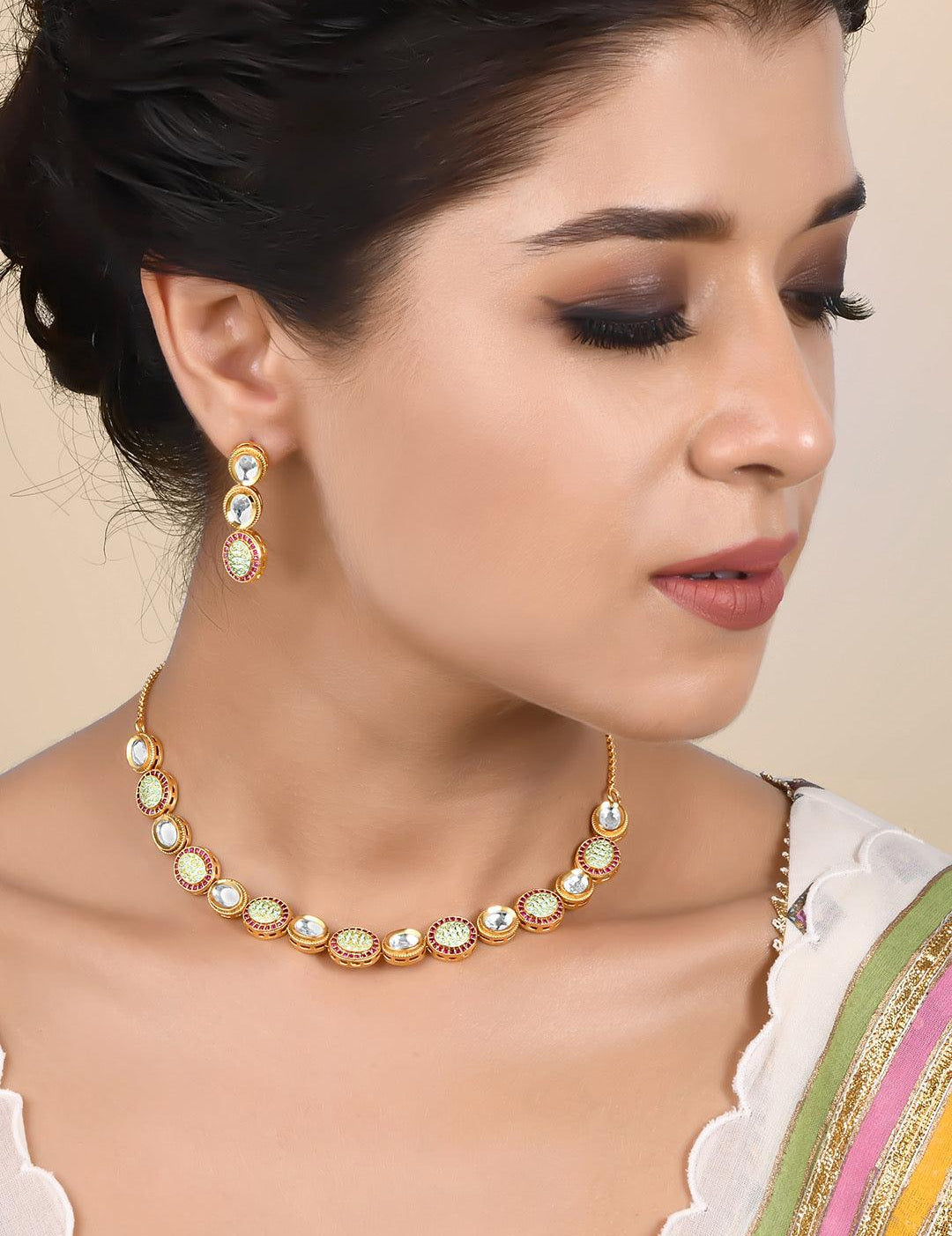 Green Enamel Necklace Set