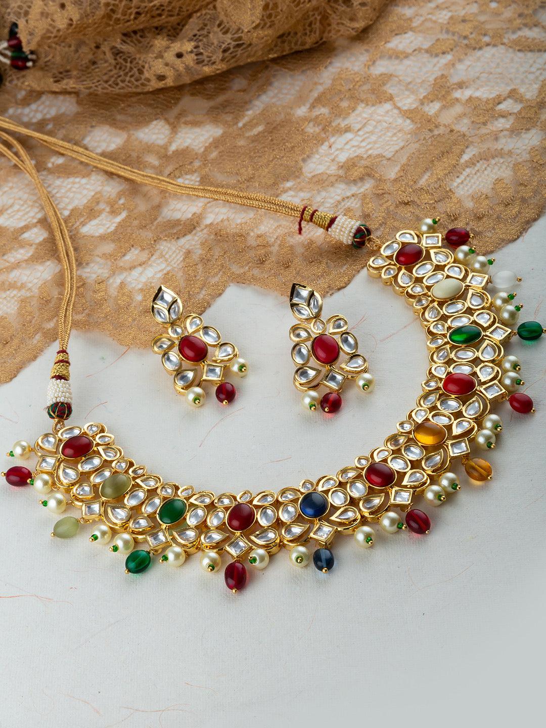 Bejeweled Navratan Necklace Set - Default Title (FNS08) 