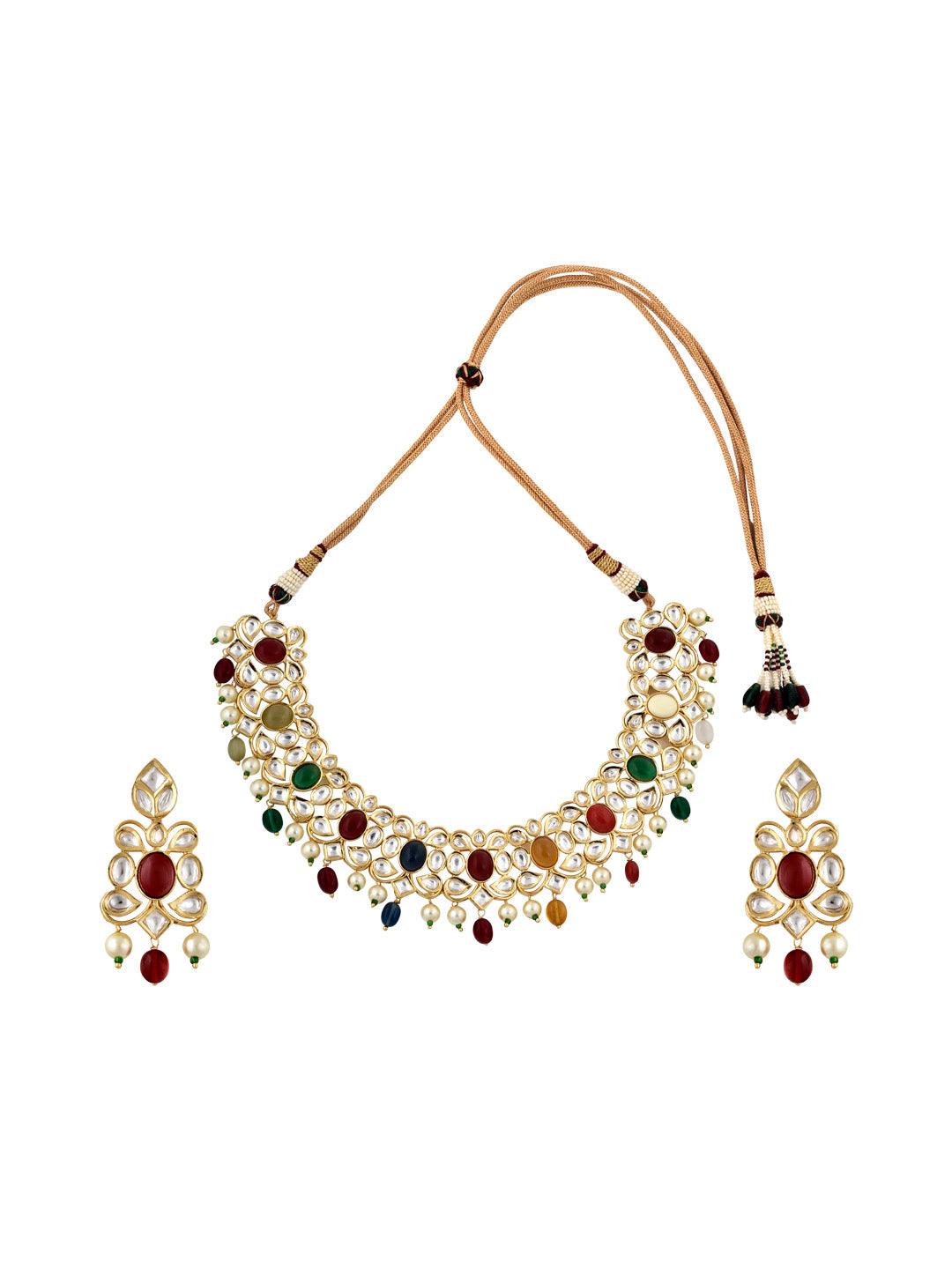 Bejeweled Navratan Necklace Set - Default Title (FNS08) 