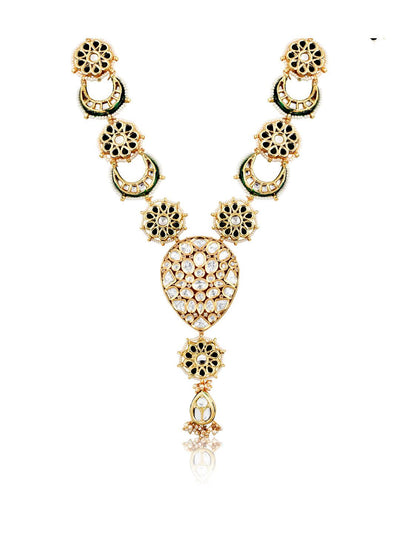 Miera Green Enameled And Kundan Long Necklace Set - Default Title (FNS10) 