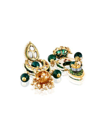 Miera Green Enameled And Kundan Long Necklace Set - Default Title (FNS10) 