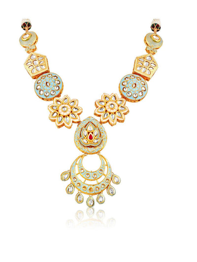 Miera Kundan And Blue Enameled Long Necklace Set - Default Title (FNS11) 