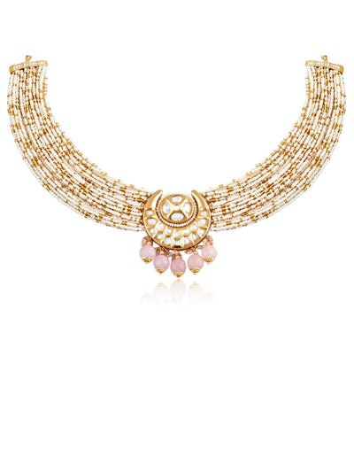 The Bridal Edit - Pearls And Pastel Pink Drops Choker Set - Curio Cottage 