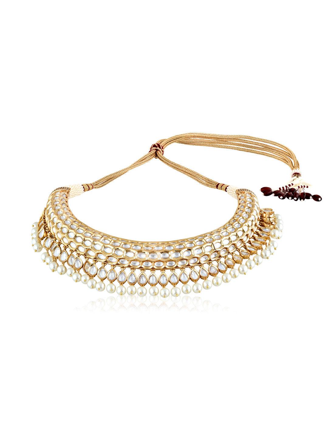 Embellished Kundan And Gold Bridal Hasli Set - Default Title (FNS34) 