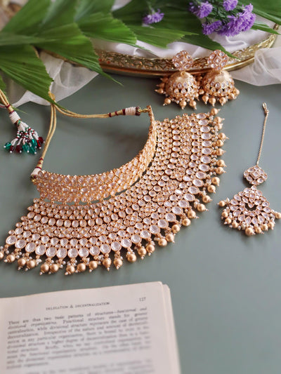 The Bridal Princess Kundan And Gold Drops Choker Set - Curio Cottage 