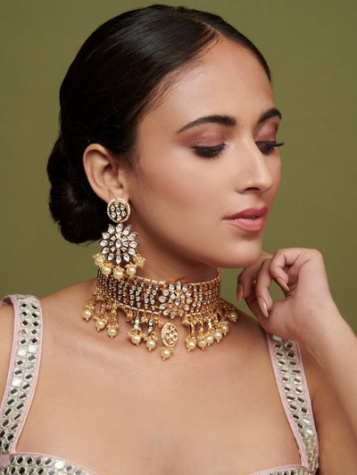 The Bridal Edit - Scales Of Kundan And Pearls Choker Set - Curio Cottage 