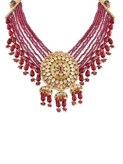 The Bridal Edit - Deep Red Beads Strung Choker Set - Curio Cottage 