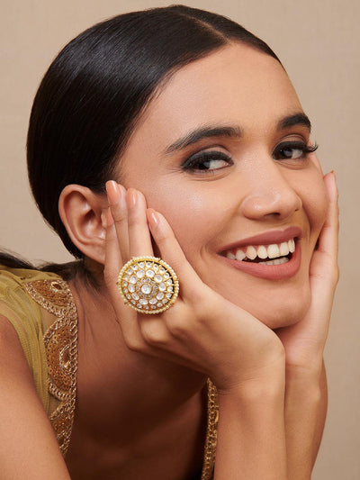 Miera Kundan And Pearls Embellished Ring - Default Title (FRE104) 