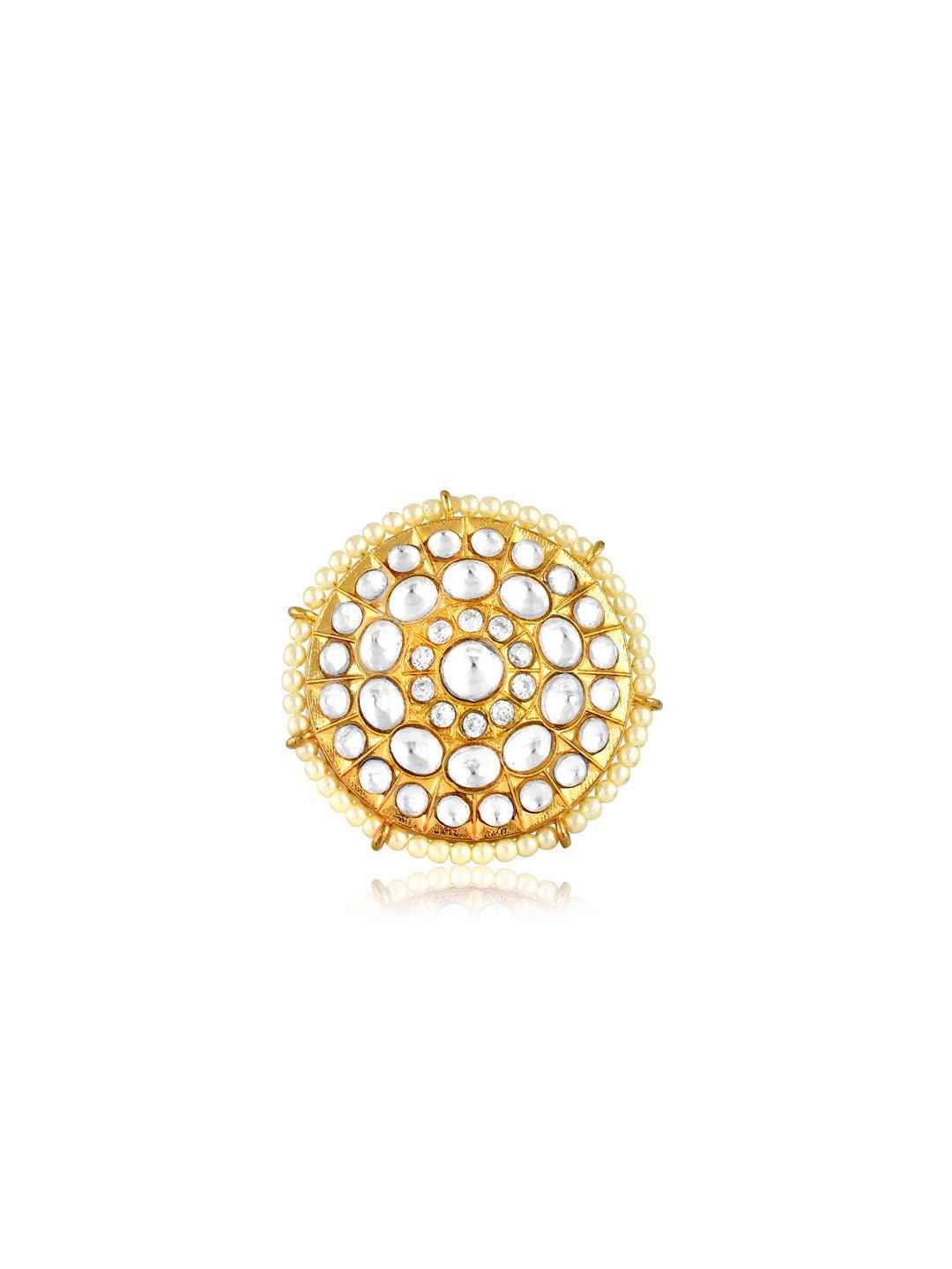 Miera Kundan And Pearls Embellished Ring - Default Title (FRE104) 