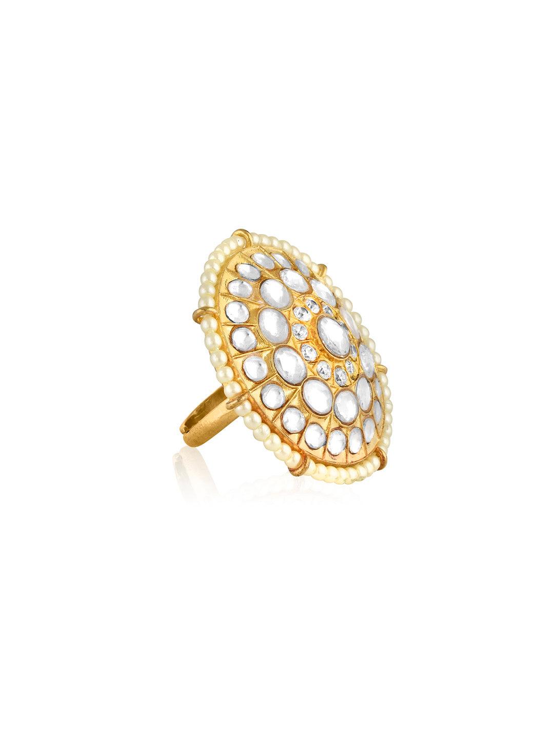 Miera Kundan And Pearls Embellished Ring - Default Title (FRE104) 
