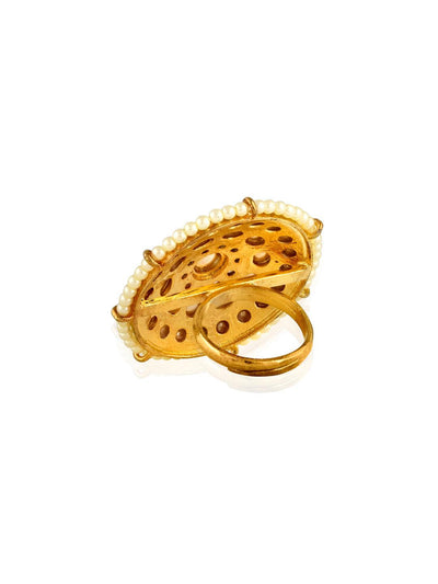 Miera Kundan And Pearls Embellished Ring - Default Title (FRE104) 