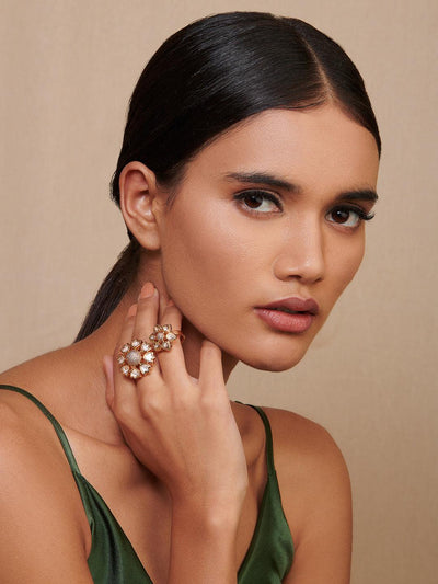 Miera Kundan And Gold Plated Ring - Default Title (FRE105) 