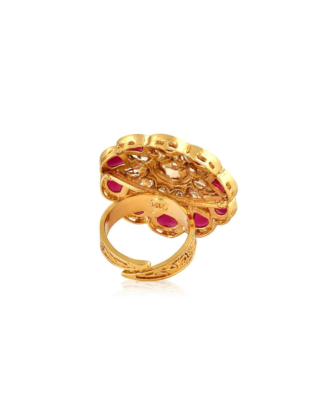 Red And Kundan Flower Ring
