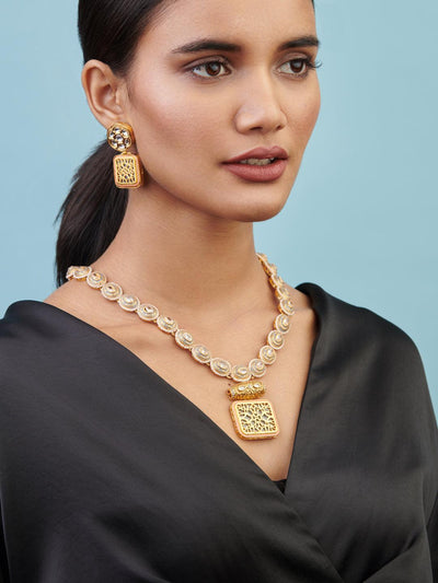 Meira Kundan String and Thewa Necklace Set - Curio Cottage 