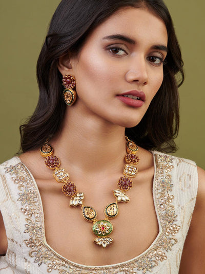 Meira Layered Kundan Floral Set - Curio Cottage Meira Layered Kundan Floral Set