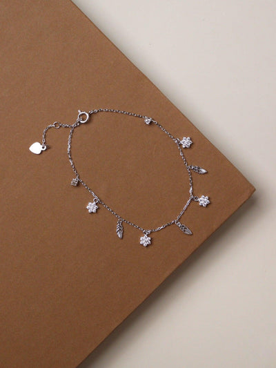 Feather And Flower Pure Silver Charms Bracelet. - Curio Cottage 