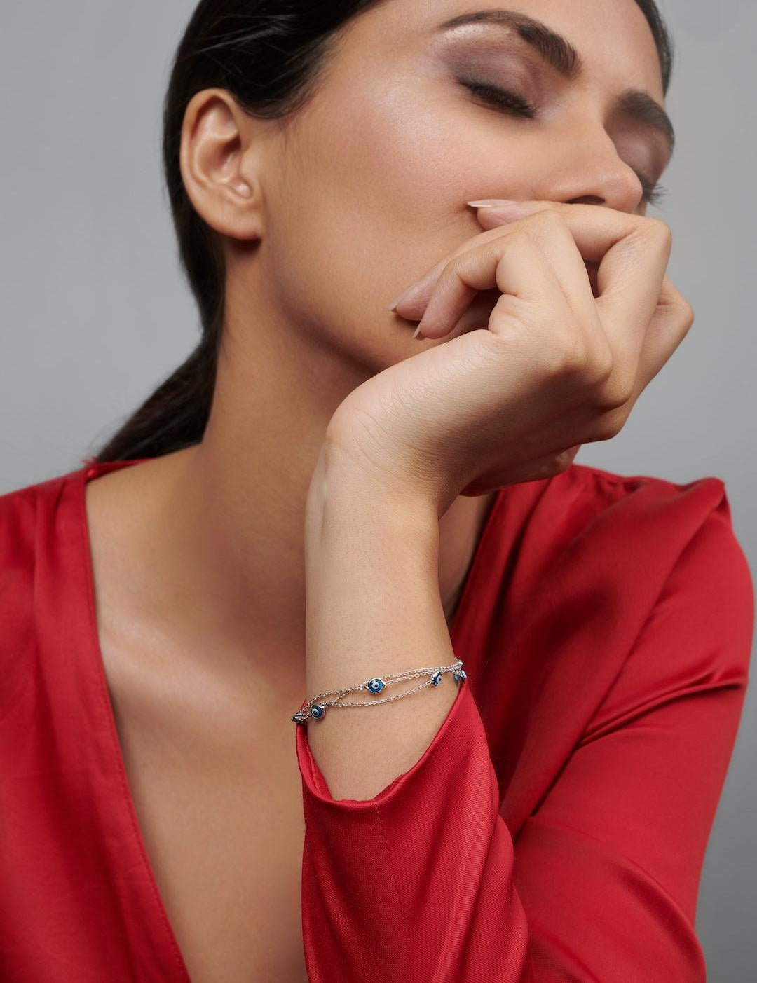 Pure Silver Blue Evil Eye Bracelet