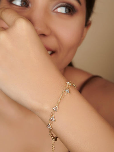 Pure Silver Gold Plated Pyramid Crystal Multi Chain Bracelet - Curio Cottage 