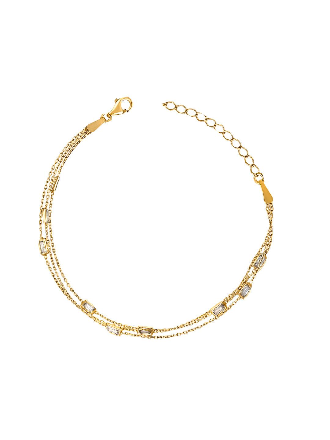 Pure Silver Gold Plated Crystal Orbit Multi Chain Bracelet - Curio Cottage 