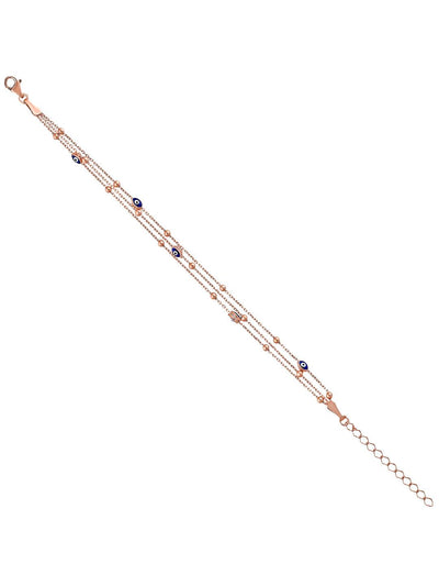 Pure Silver Rose Gold Plated Multi Chain Evil Eye Bracelet - Curio Cottage 