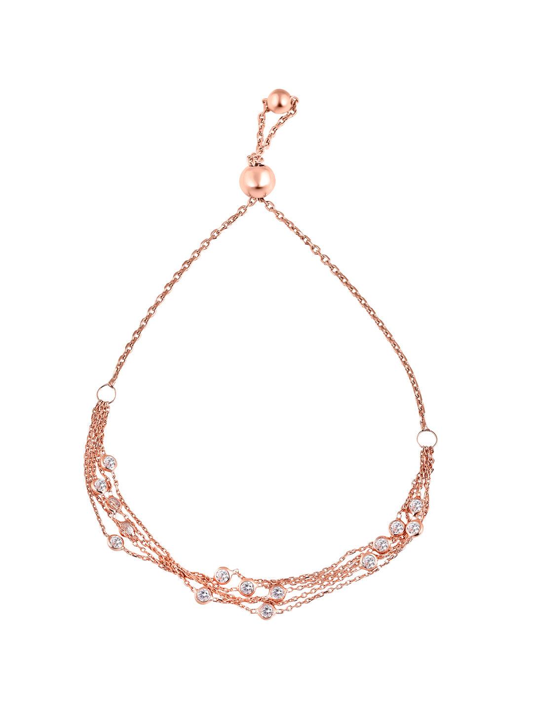 Pure Silver Rose Gold Plated Crystal Orbit Multi Chain Bracelet - Curio Cottage 