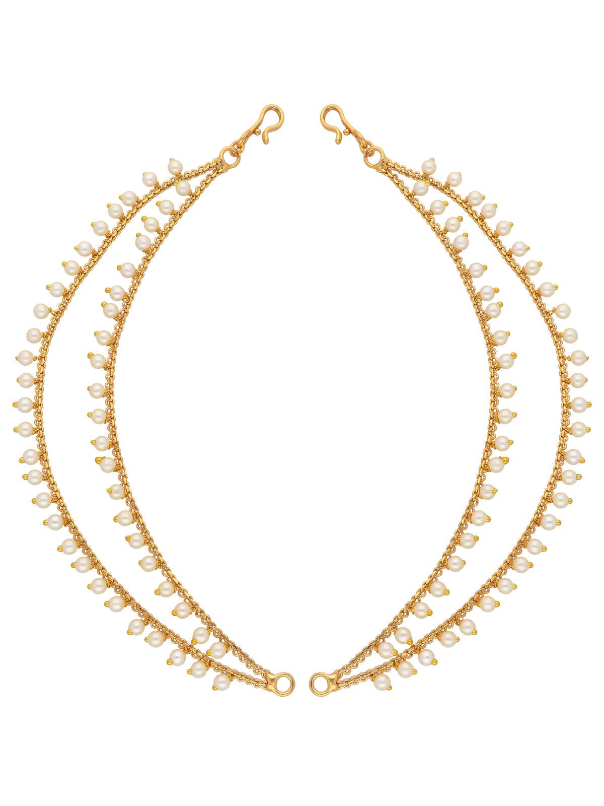 22K Gold Plated  Drops Of Pearl Dual Ear Chain 