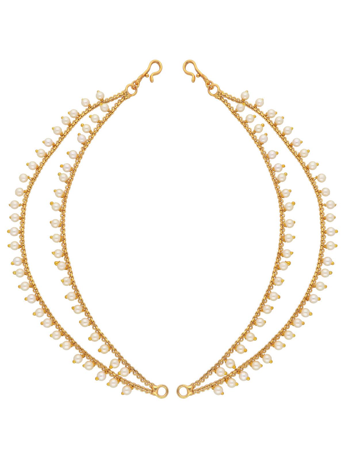 22K Gold Plated  Drops Of Pearl Dual Ear Chain 