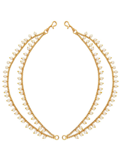 22K Gold Plated  Drops Of Pearl Dual Ear Chain 