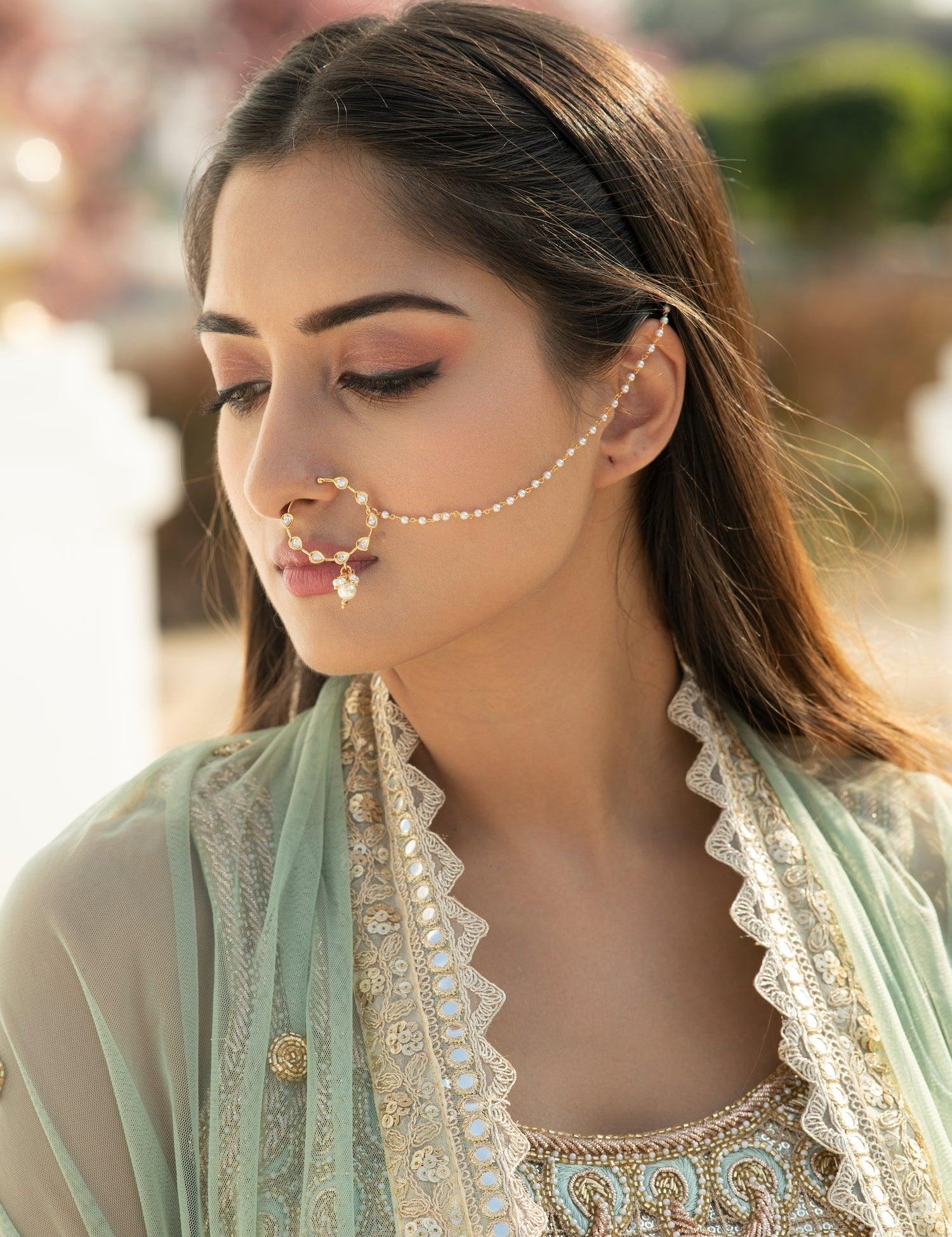 Bridal Clip On Nose Stud Bridal Small Nose Ring With Chain Etnico