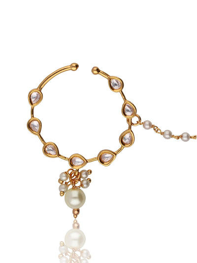 The Bridal Circle of Leafets Kundan and Pearl drop Nath - Curio Cottage 