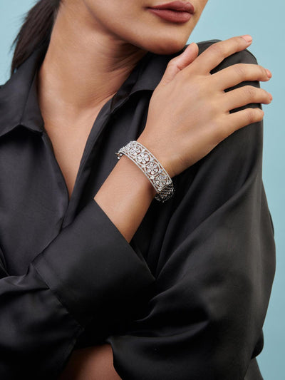 Floral Cubic Zirconia Diamante Bangle - Curio Cottage 