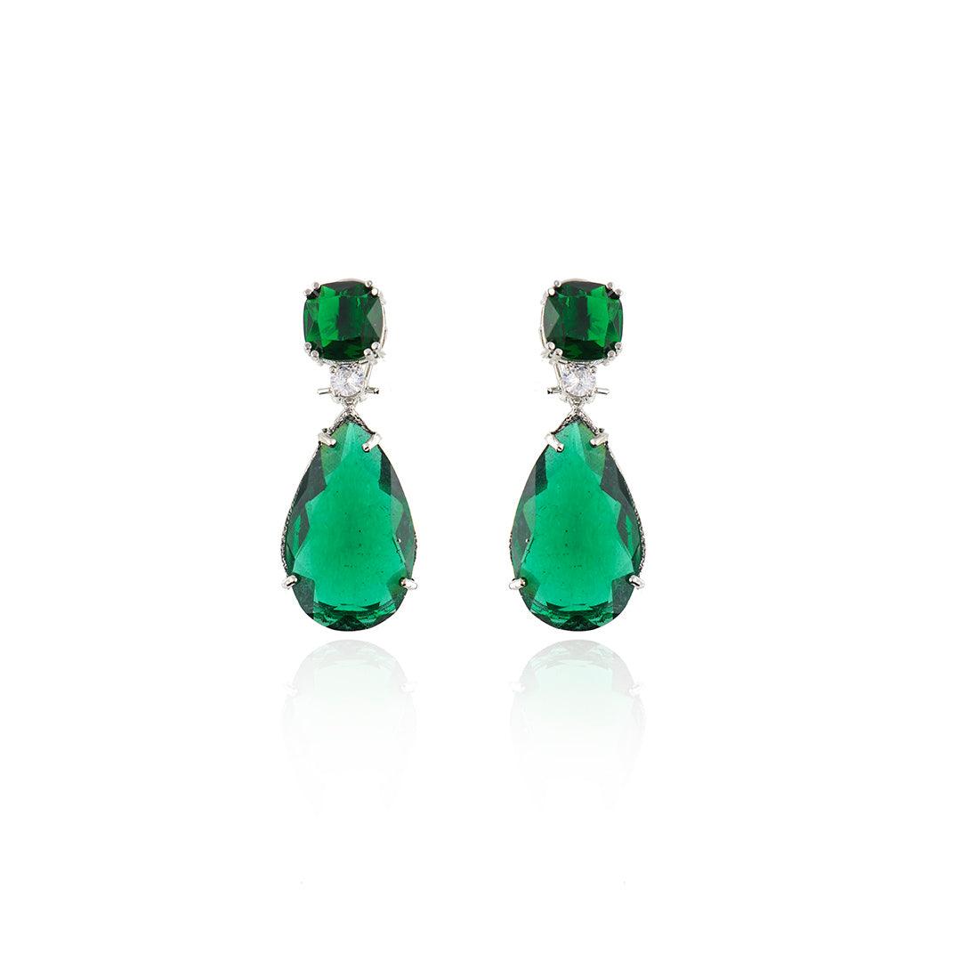 Deep Green Drop Diamante Cubic Zirconia Earrings - Curio Cottage 