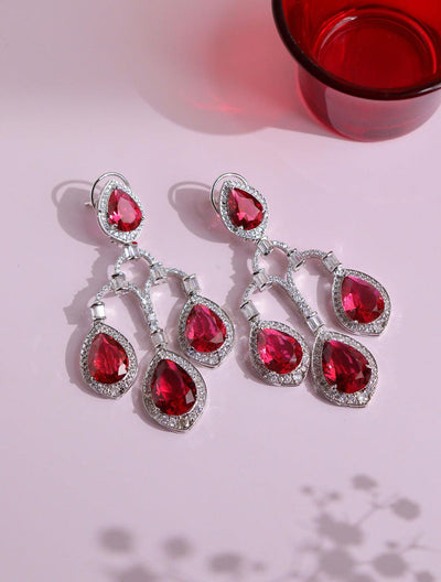 Flames of Red Diamante Chandelier Earrings - Curio Cottage Flames of Red Diamante Chandelier Earrings