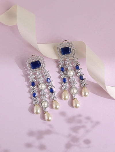 Sapphire Blue Diamante Cascade Drop Earrings - Curio Cottage Sapphire Blue Diamante Cascade Drop Earrings