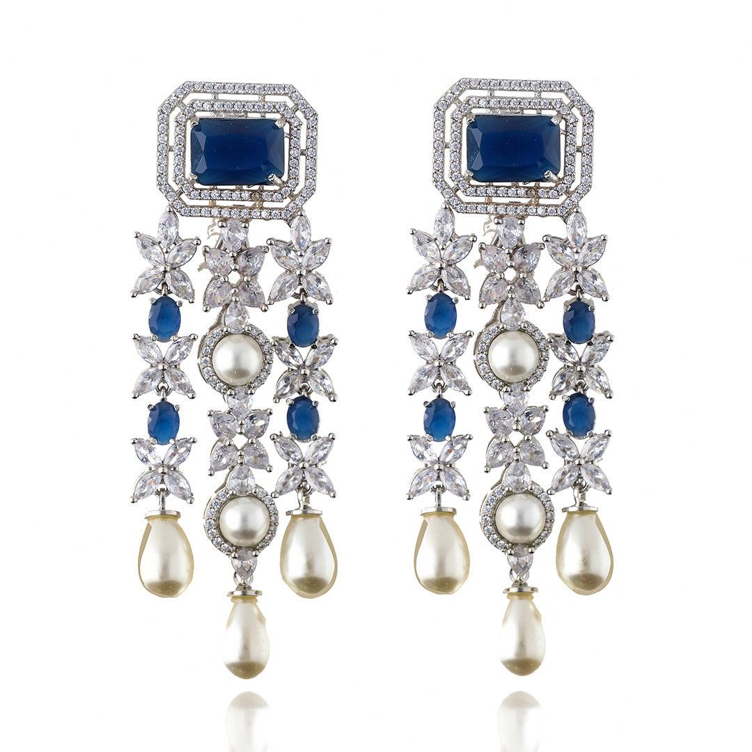 Sapphire Blue Diamante Cascade Drop Earrings - Curio Cottage 