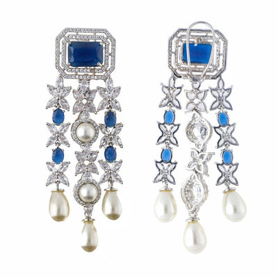 Sapphire Blue Diamante Cascade Drop Earrings - Curio Cottage 