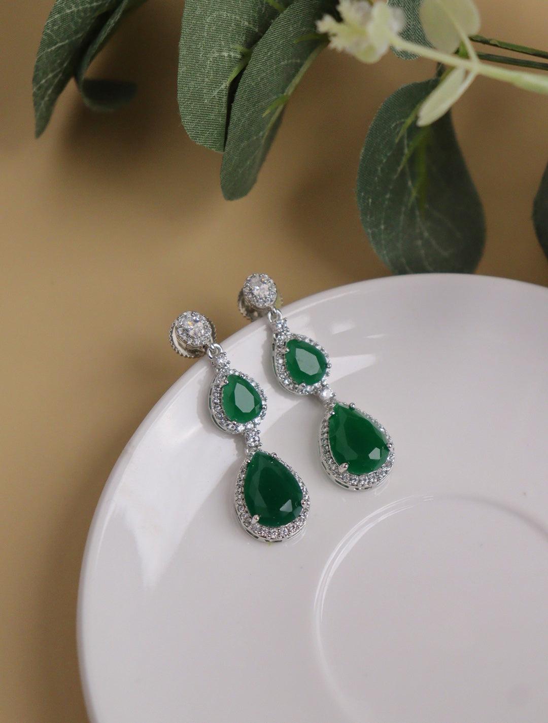 Emerald Green Droplet Diamante Cubic Zirconia Earrings - Curio Cottage Emerald Green Droplet Diamante Cubic Zirconia Earrings
