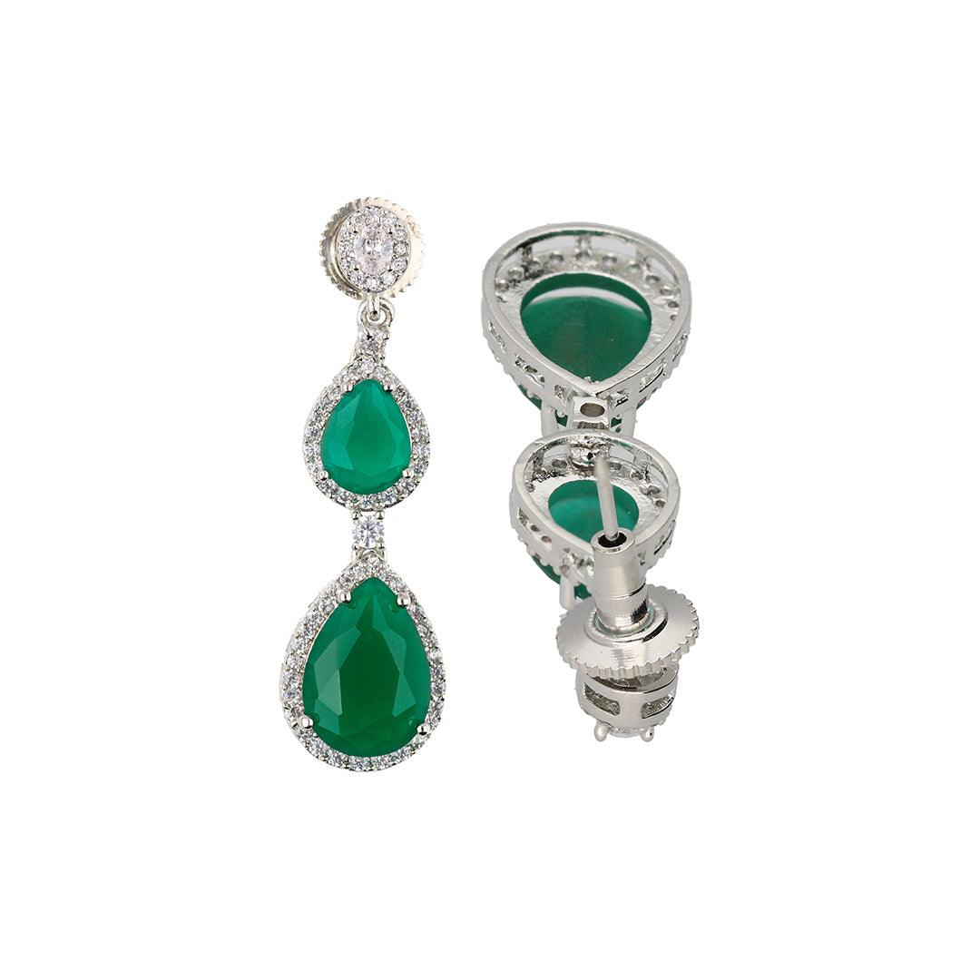 Emerald Green Droplet Diamante Cubic Zirconia Earrings - Curio Cottage 