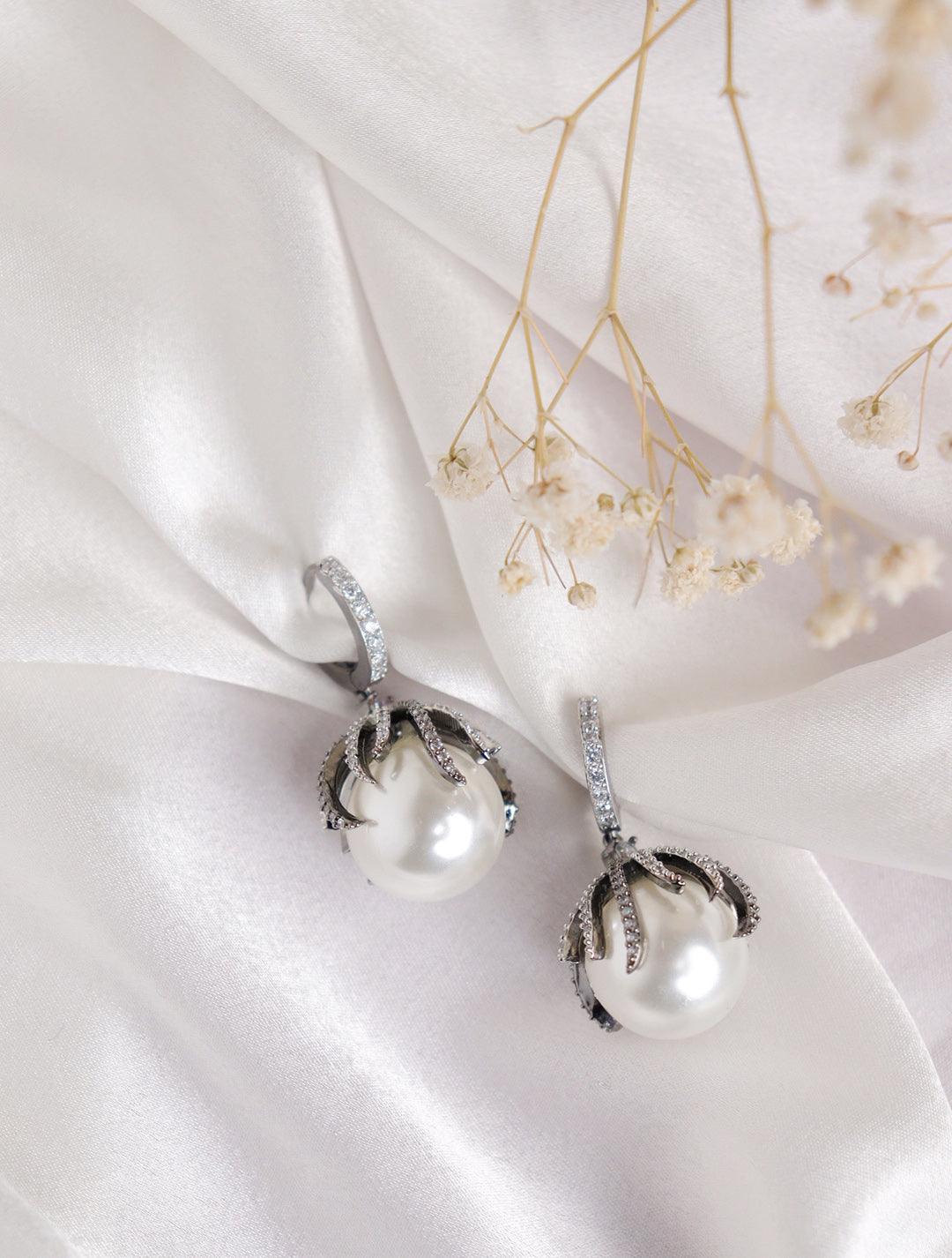 Silver Diamante & Pearl Drop Earrings - Lovisa